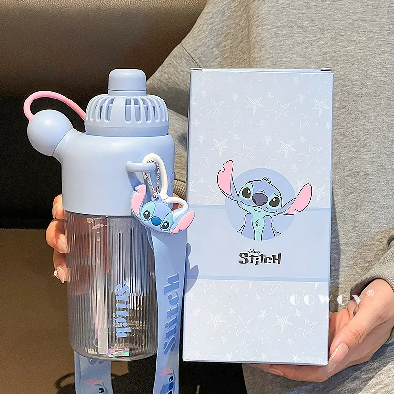 

Stitch Mickey Spray Fan Water Cup Student Children's Sippy Cup Portable Tritan High Temperature Cup Outdoor Sports Water Cup