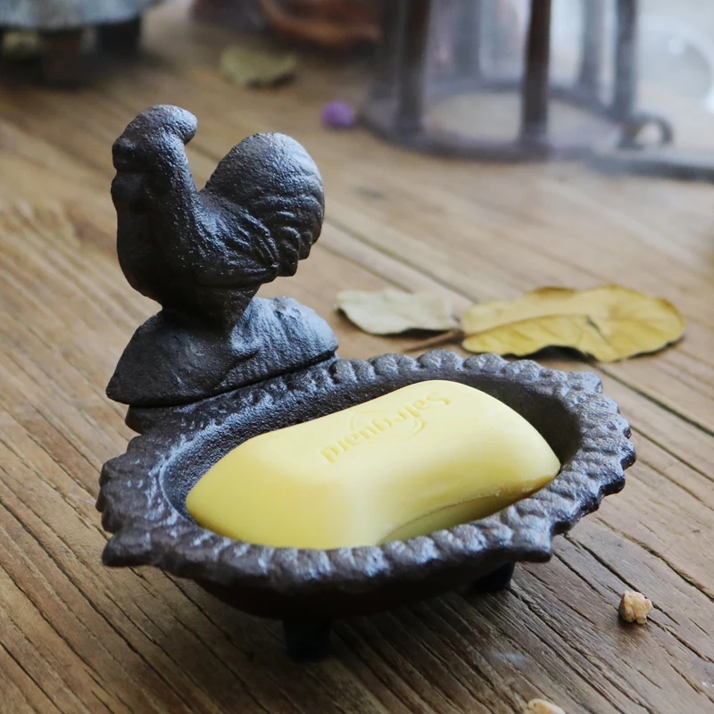 Cow Rooster Sunflower Cast Iron Soap Dish Farmhouse Heavy Duty Drainable Kitchen Soap Holder Bathroom Decorative Accesories