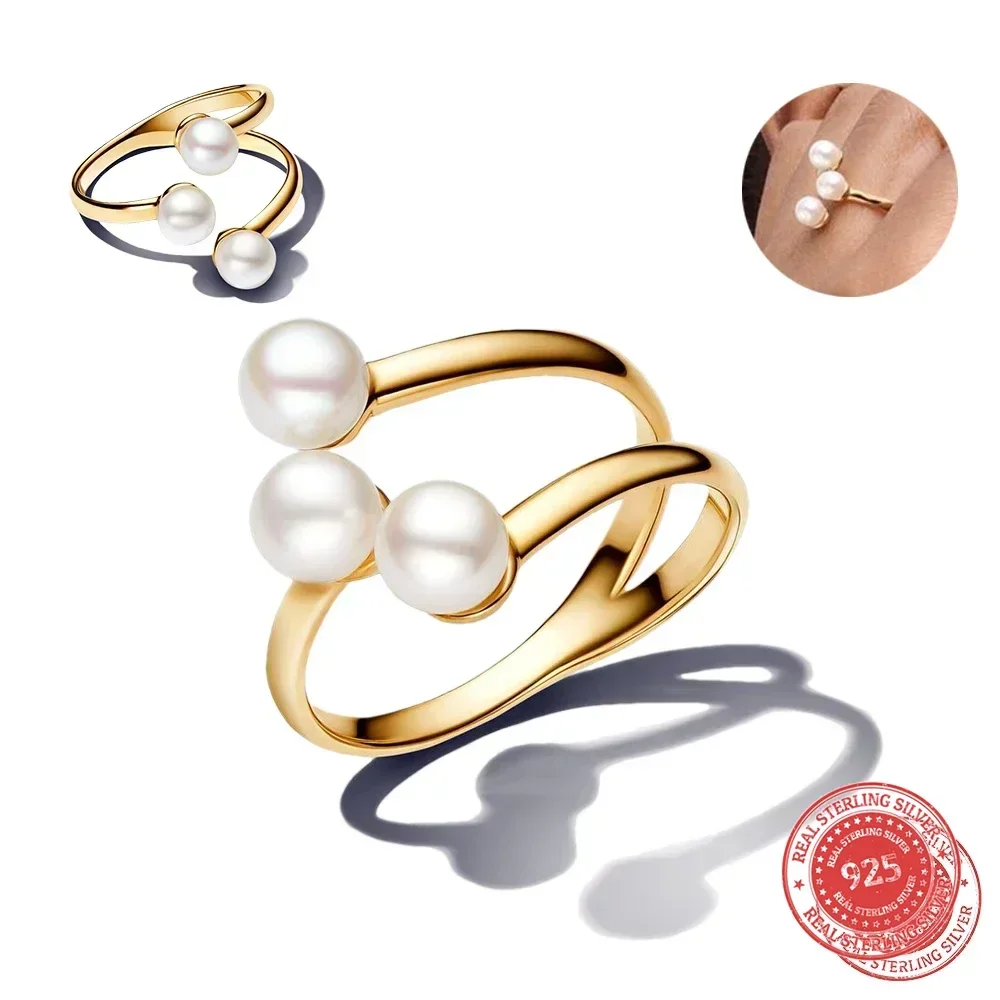 2024 Treated Freshwater Cultured Pearl Organically Shaped Double Band Entwined Ring for Women Charms 925 Gift Free Delivery