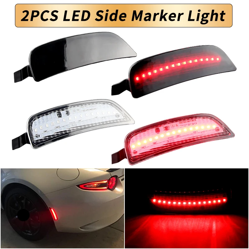 2PCS For Mazda Miata MX-5 2016 2017 2018 2019 2020 2021 Smoked/Clear Lens Rear Red LED Turn Signal Side Marker Light