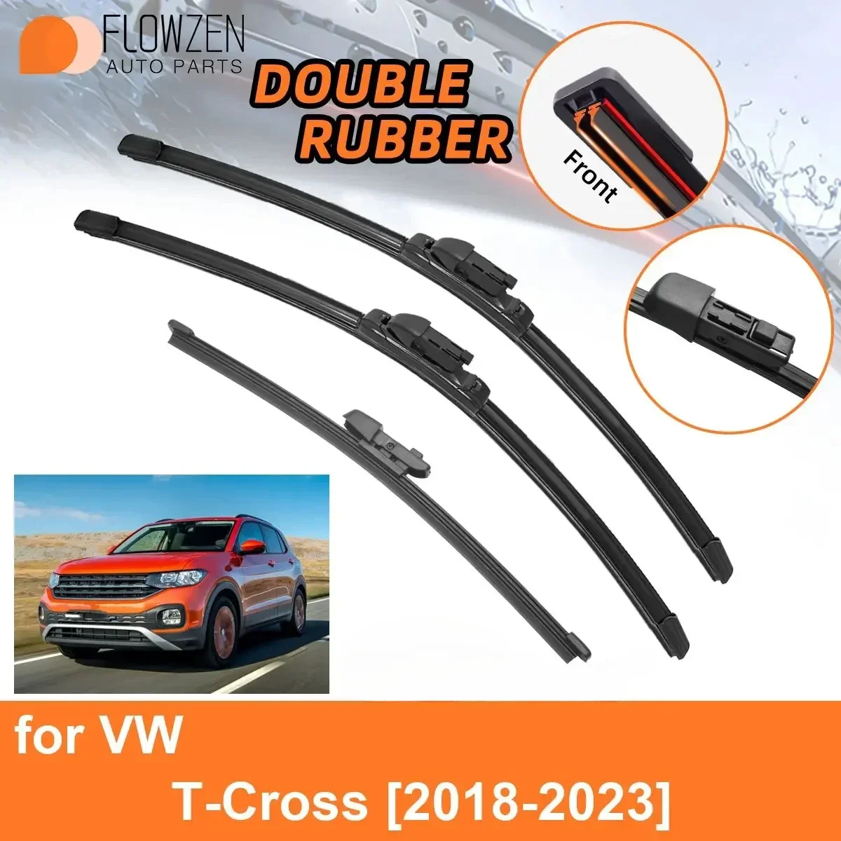 

Double Rubber Car Wiper Blades for VW T-Cross 2018-2023 Front Rear Blades Windscreen Accessories 2018 2019 2020 2021 2022 2023