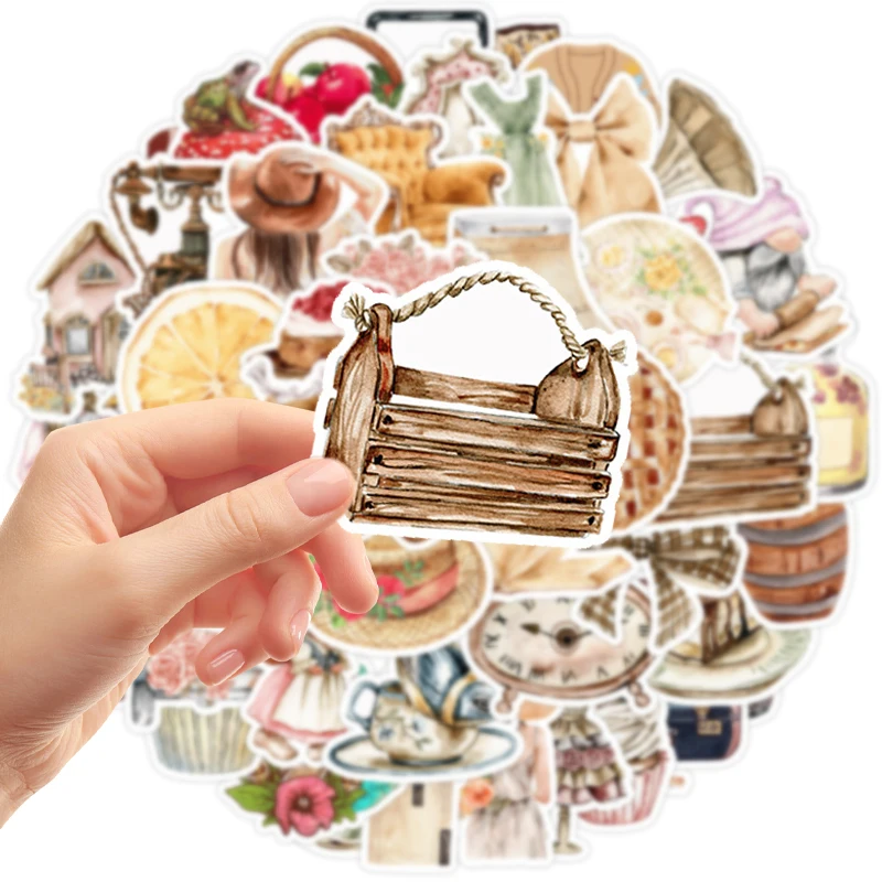 50 Stück Vintage Ästhetische Aufkleber Niedliche Retro Reise-Scrapbooking-Sticker-Packung Wasserfeste Vinyl-Aufkleber für Wasserflaschen und Laptops