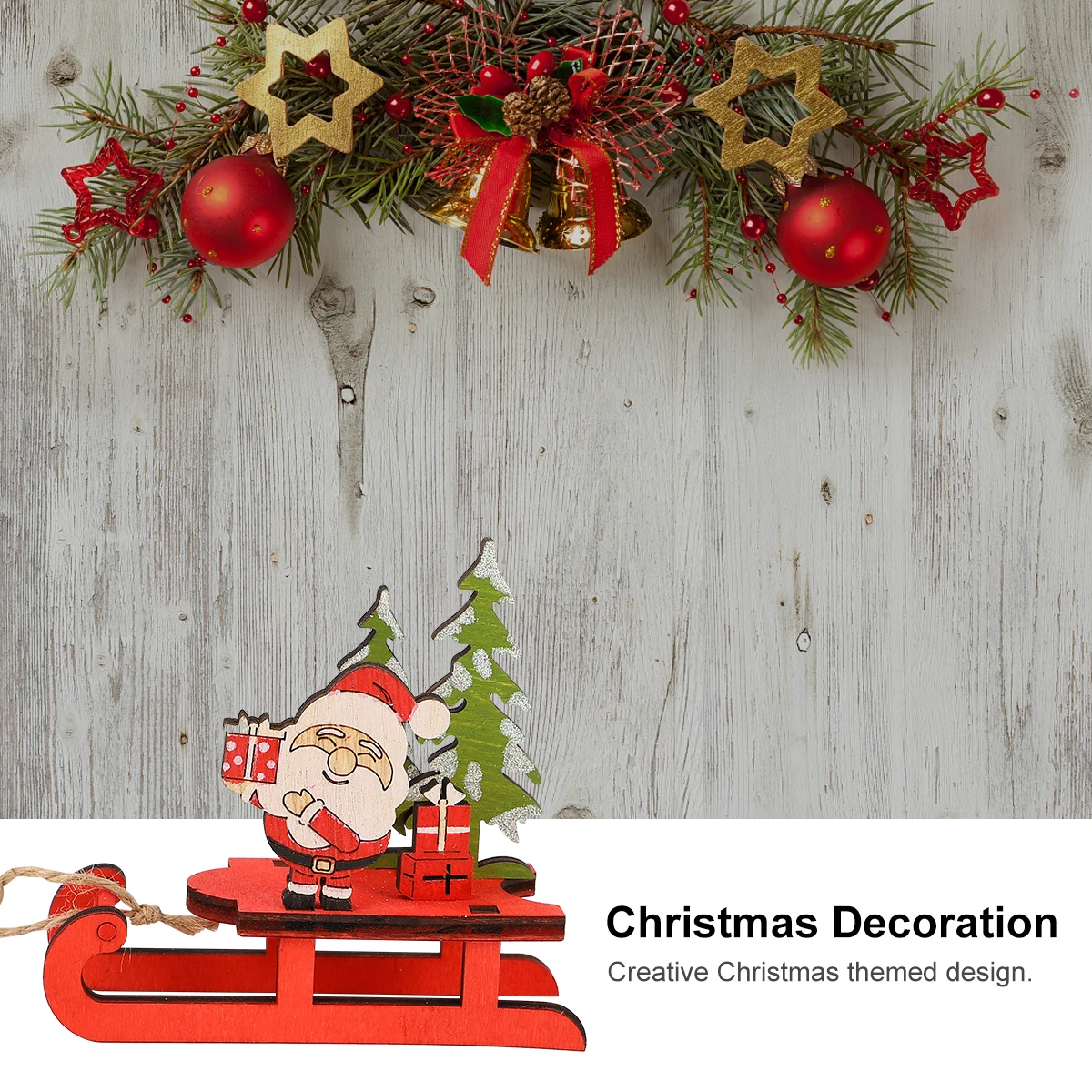 

2Pcs Wooden Sled nament Christmas Table Decoration Crafts Moisture Resistant Realistic Modeling Desktop Accessories