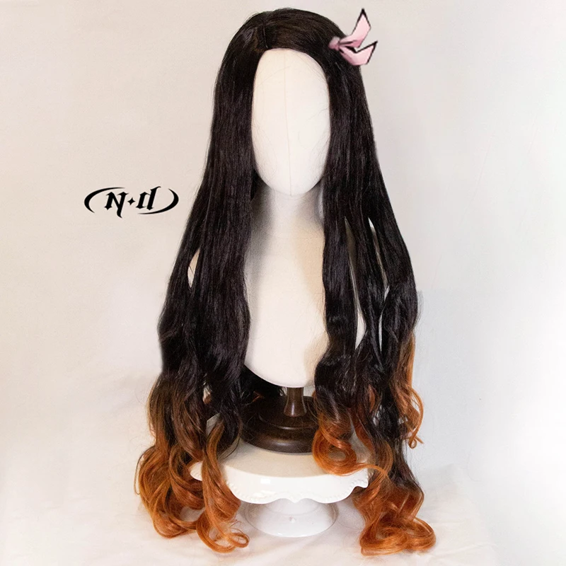 ND Nezuko Kamado Косплей Парик Шиньон Demon Slayer Аниме Косплей Парик Волос для Comic Con Coser Костюм Партия Термостойкий