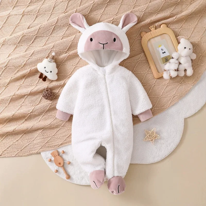 Cute Newborn Sheep Romper Hooded Fluffy Winter Warm Bodysuit Infant Toddler One-Piece Jumpsuit Animal Costume Clothes Gift!