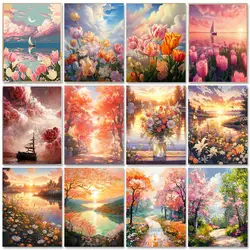 GATYZTORY Lake Picture Painting By Numbers Kits Colorful Scenery Handpainted On Canvas Diy Ideas Coloring On Numbers Home Deco