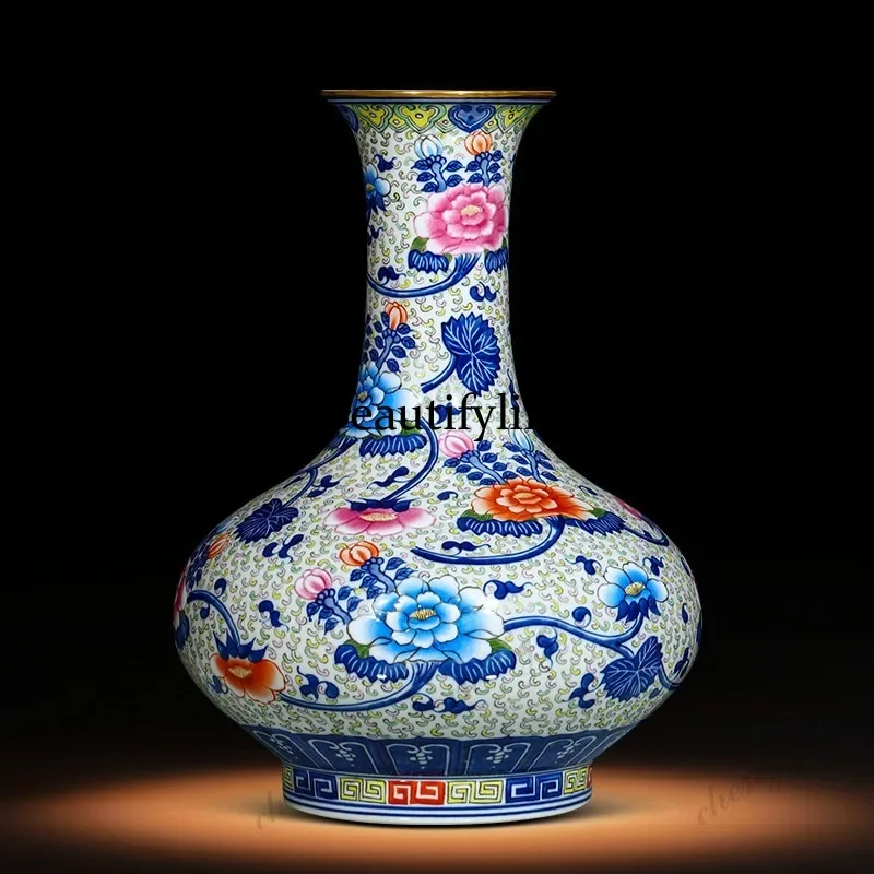 D80 Jingdezhen ceramic high-end vase ornament  flower arrangement new Chinese hand-painted blue and white porcelain bogu frame