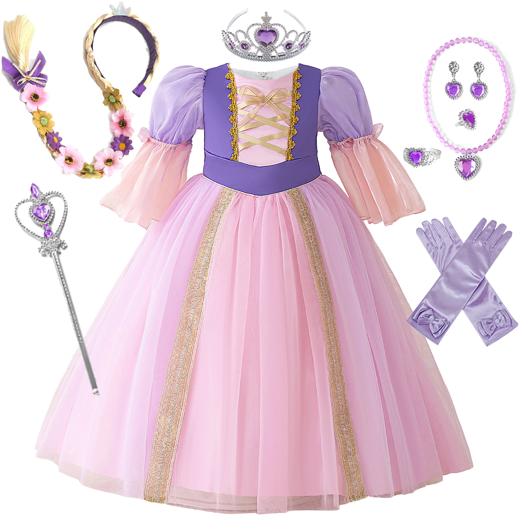 

Rapunzel Flower Girls Cosplay Costumes Birthday Sleeping Beauty Princess Party Dress Girl Carnival Halloween Christmas Prom Gown