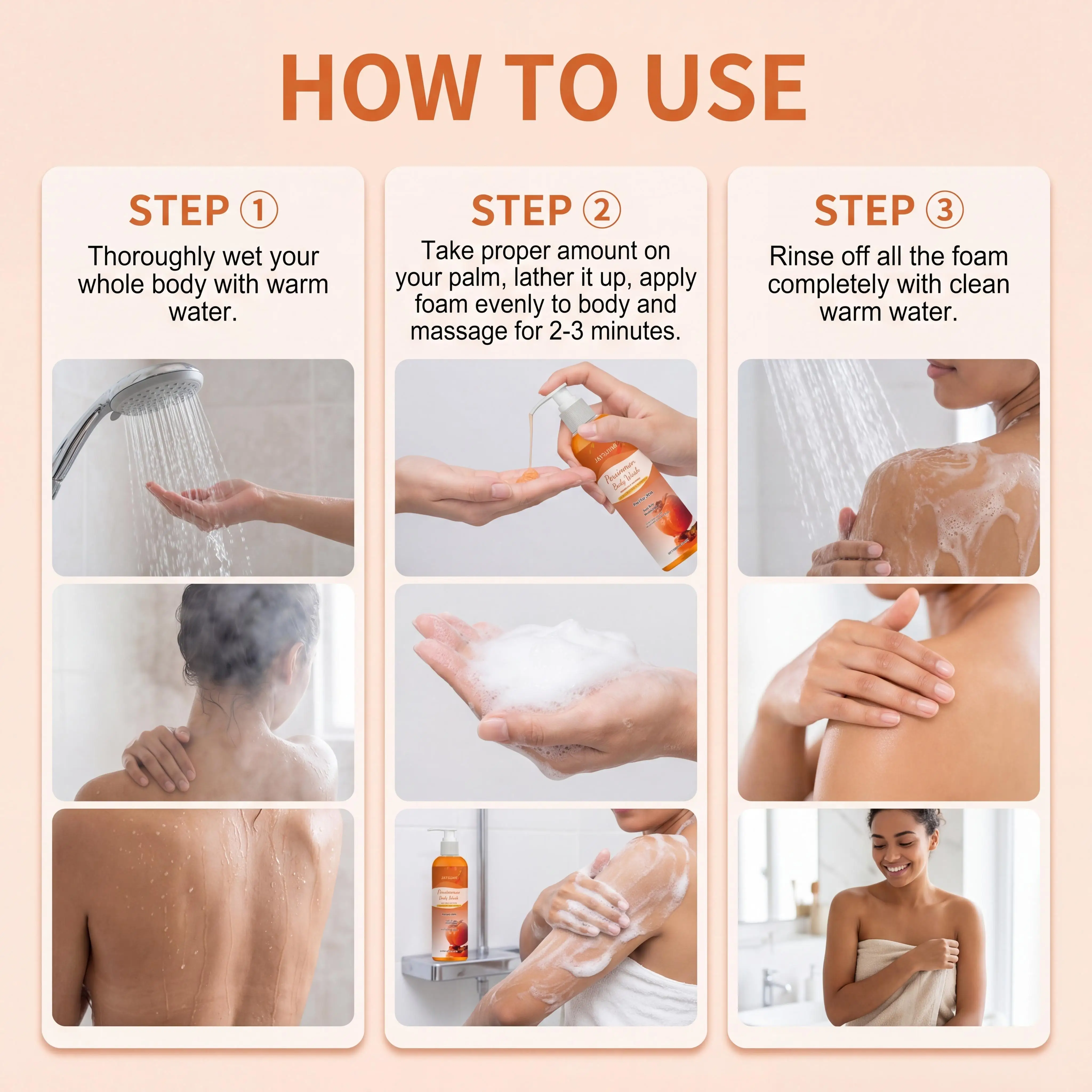 

Persimmon Shower Gel Gentle Cleansing Deodorizing Exfoliating Maintain Skin Comfort Long Lasting Oil Control Fragrant Body Wash