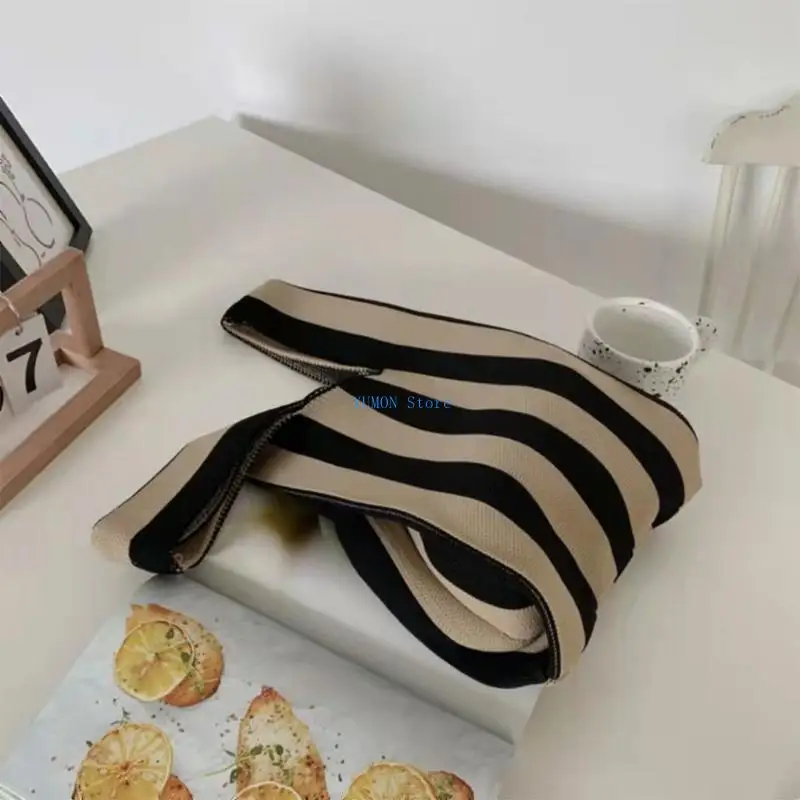 D0UD Fashion Striped Women Handbag Designer Knitting Shoulder Bag for Female Purse