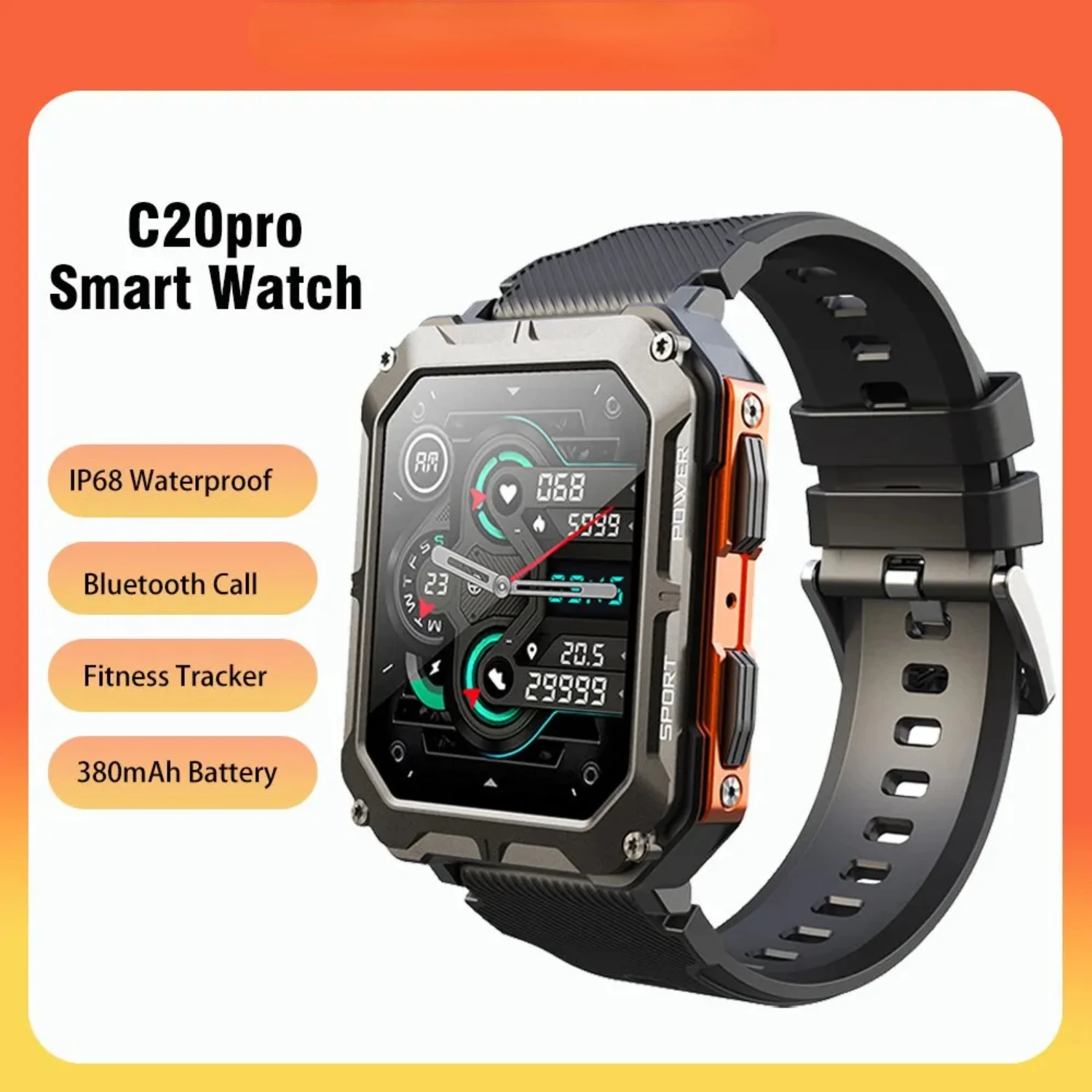 C20 Pro Smart Watch Men Bluetooth Call 35 Days Standby IP68 Waterproof Sport Smartwatch Men