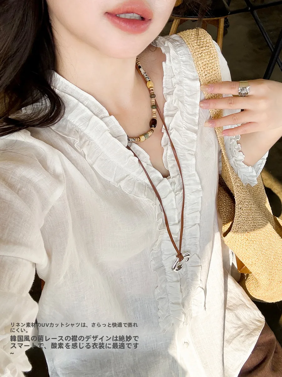 

Льняная повседневная рубашка в корейском стиле с защитой от солнца, модная женская тонкая блузка для весны и лета