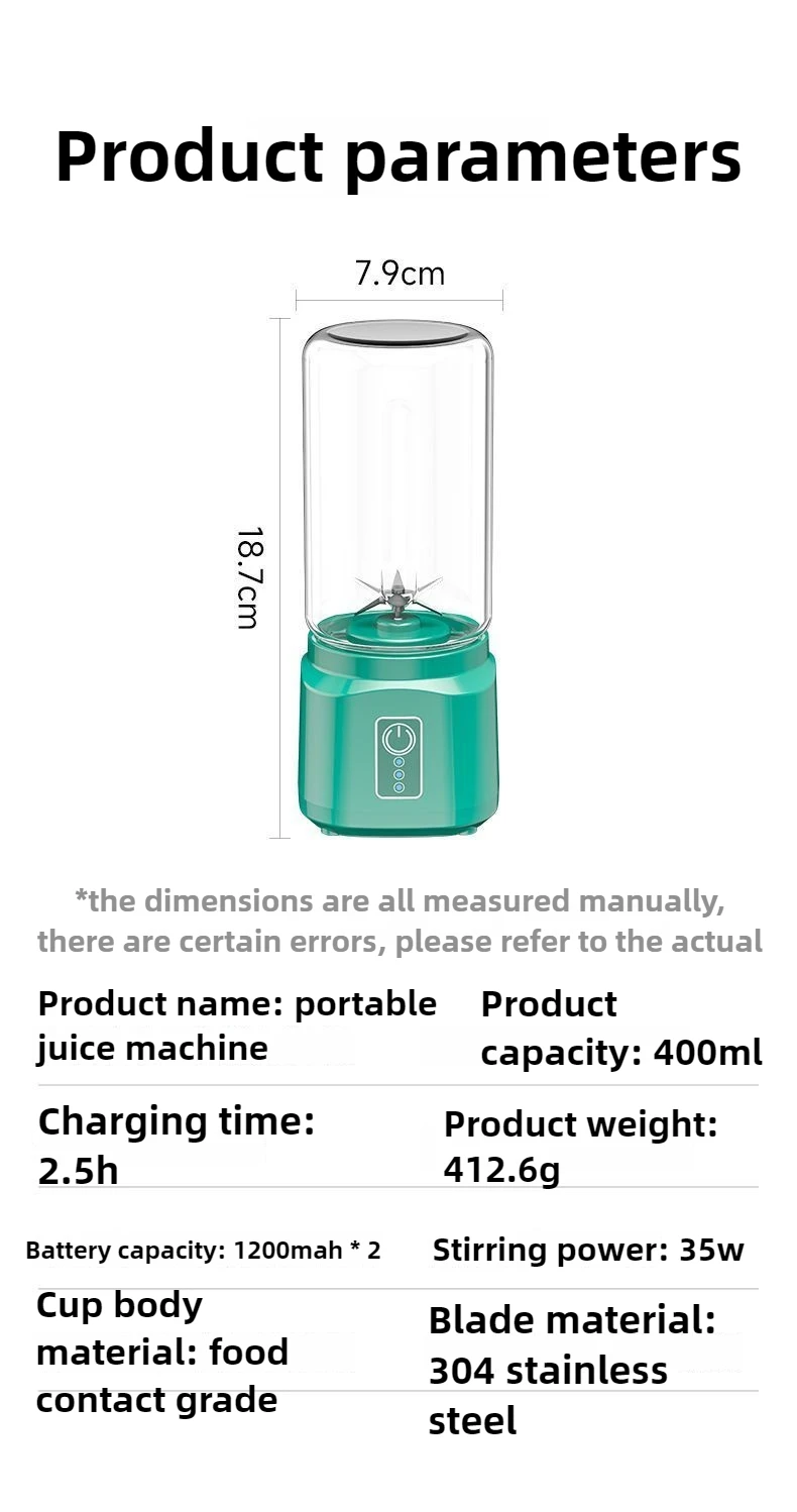 400ML Wireless Automatic Juicer Home Small Fruit and Vegetable Mixer Portable Rechargeable Juicer DIY 20000r/min Large Speed