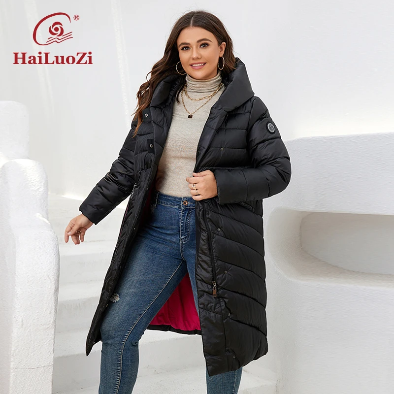 HaiLuoZi 2022 Winter Women\'s Jackets Long Oversize Windproof Warm Hooded Twill Quilting Thick Outwear Female Parka Women Coat 08