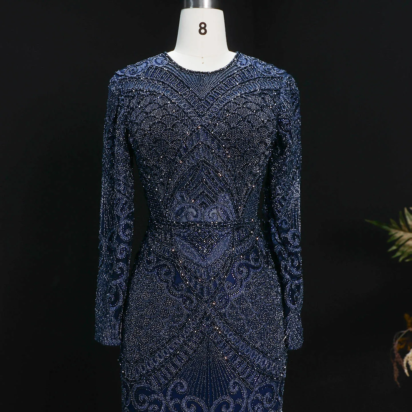 Sharon Said Dubai Übergröße Schwarzes Langarm-Paillettenkleid mit Perlen, Meerjungfrauen-Abendkleid, Saudi-Arabisches Damen-Ballkleid SS056 Maßanfertigung – Detail 15