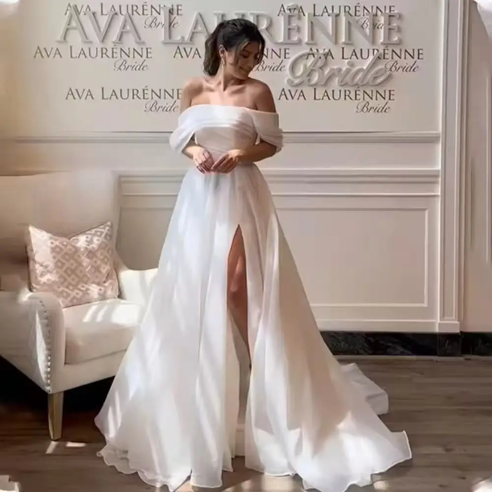 

Customized Elegant Off the Shoulder A-Line Wedding Dresses Sexy Sleeveless Side Slit Bridal Growns 2025 Vestido De Noival
