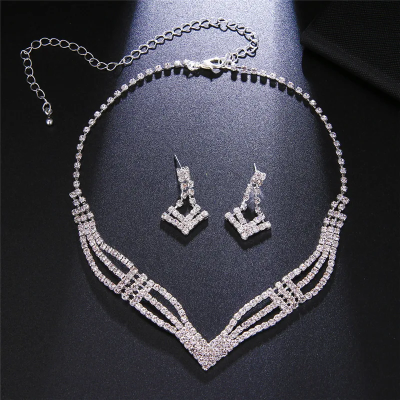 Luxury Zirconia Wedding Choker Necklace Set Women Bridal Jewelry Sets Zircon Jewellery Crystal Rhinestone Silver Color Earrings
