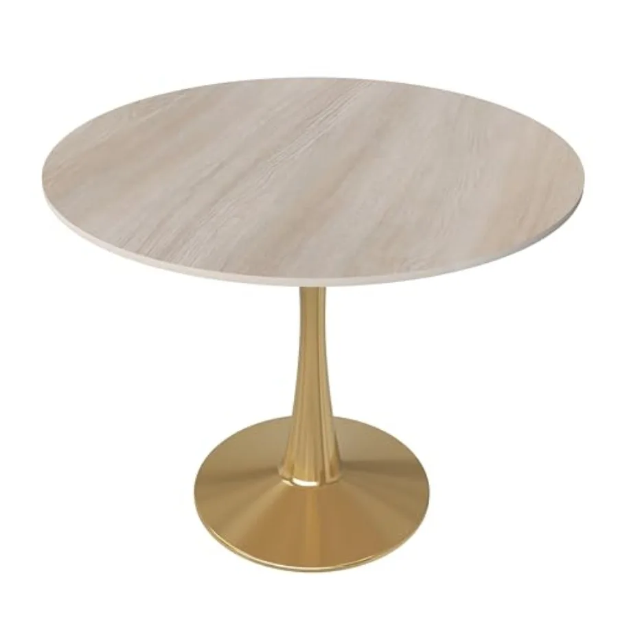 

31 Round Dining Table with Sintered Stone Top and Gold Pedestal Base for Mid-Century Cafe Interior Durable and Stylish