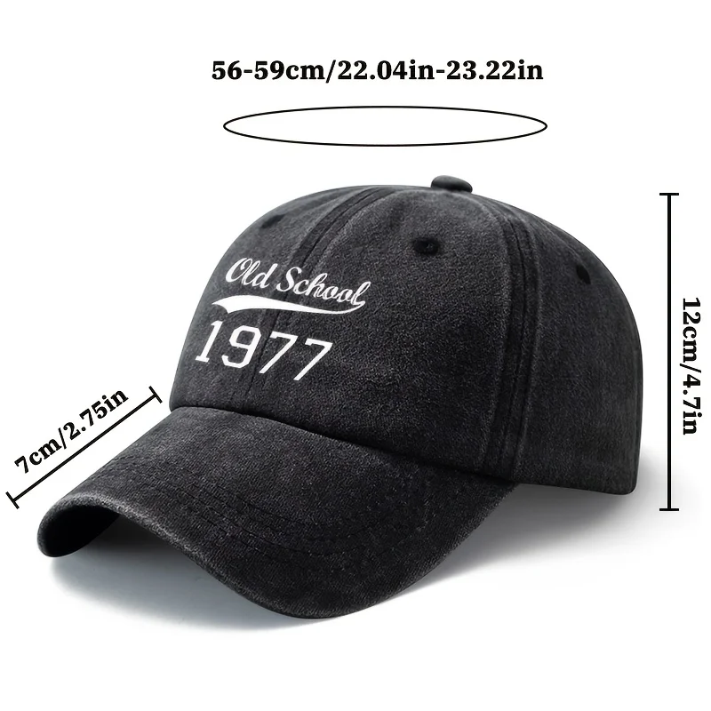 A Stylish And Versatile Unisex Old School 1977 Baseball Cap with a Printed Design, Featuring a Classic Retro Washed Look. This L