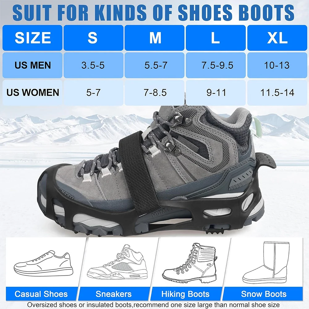 Ice Cleats Snow Traction Cleat Crampon for Walking on Snow and Ice Non-Slip Overshoe Anti Slip Crampons Slip-on Stretch Footwear