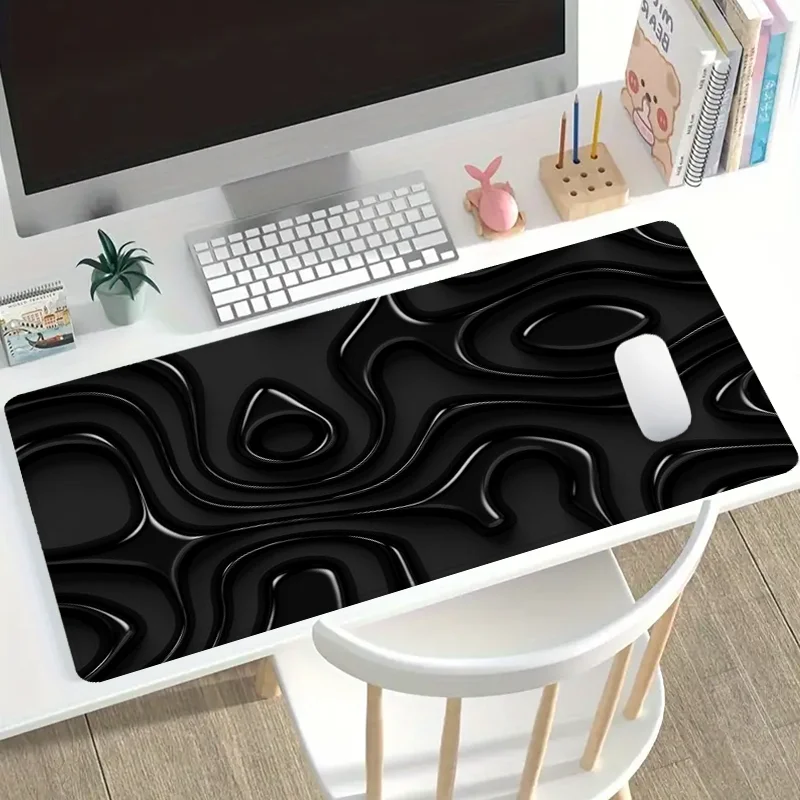 

XXL Large Black Abstract Mouse Pad, Modern 3D Wave Design, Non-Slip Rubber Base, Stitched Edges, Office Gaming Desk Mat