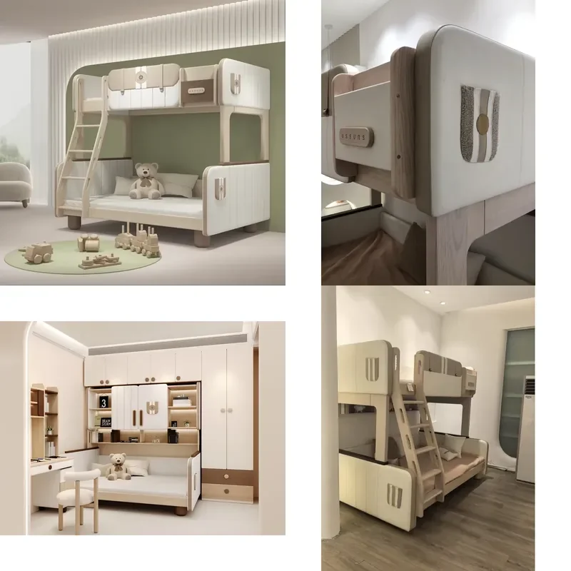Modern Deluxe Wooden Loft Bunk Bed Set for Adults and Children with Safety Features for Hotel and Home Use Suitable for Boys