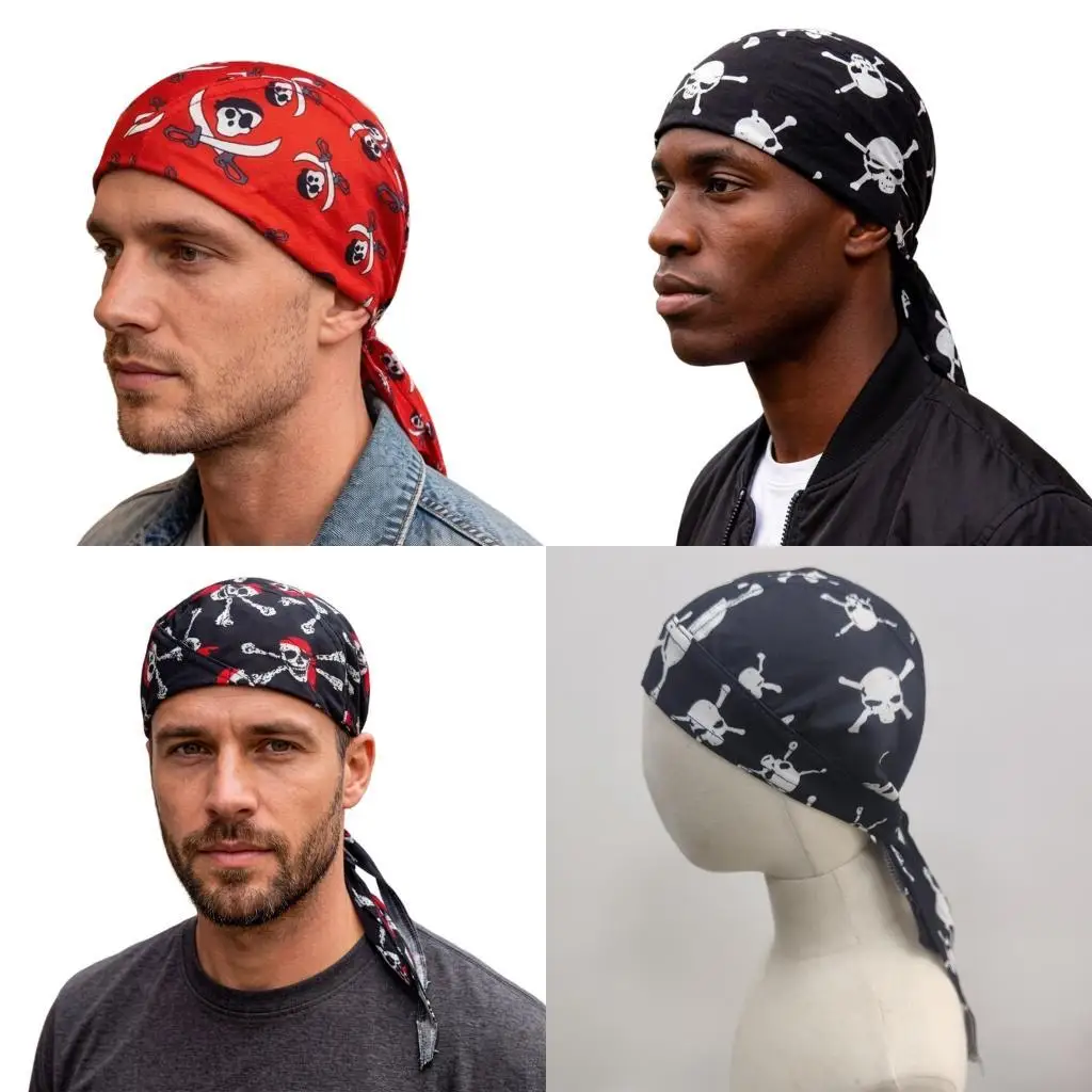 Multiuse Skull Print Headwrap for Men Women Outdoor Durag Head Scarf Turban Hat Y08E