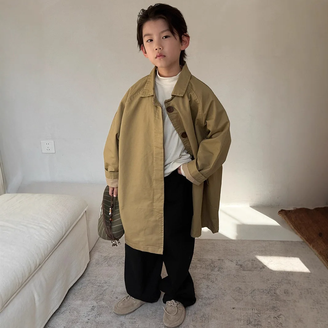 

Boy Spring Autumn Trench Coat Kids Windbreaker Ages 2-11Y Child Casual Coat Tween Classical Outwear Students Korean Style Jacket