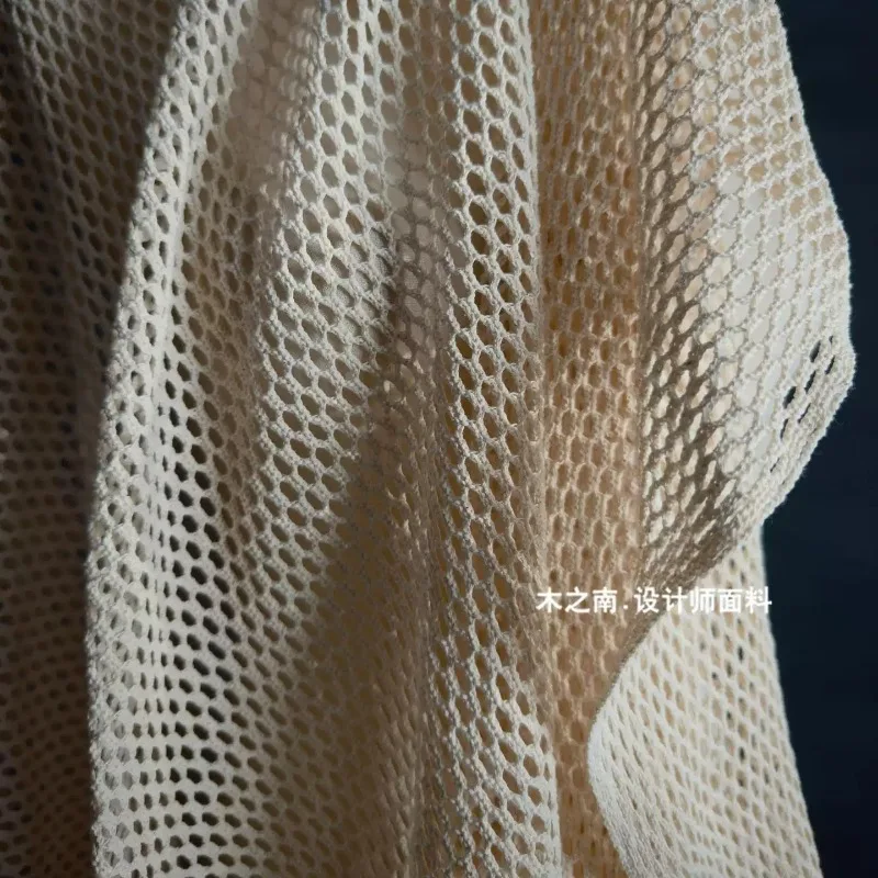 Beige Vintage Coarse Fishnet Fabric Large Hole Sheer Textured for Summer Dress Coat Top DIY Designer Sewing Accessories