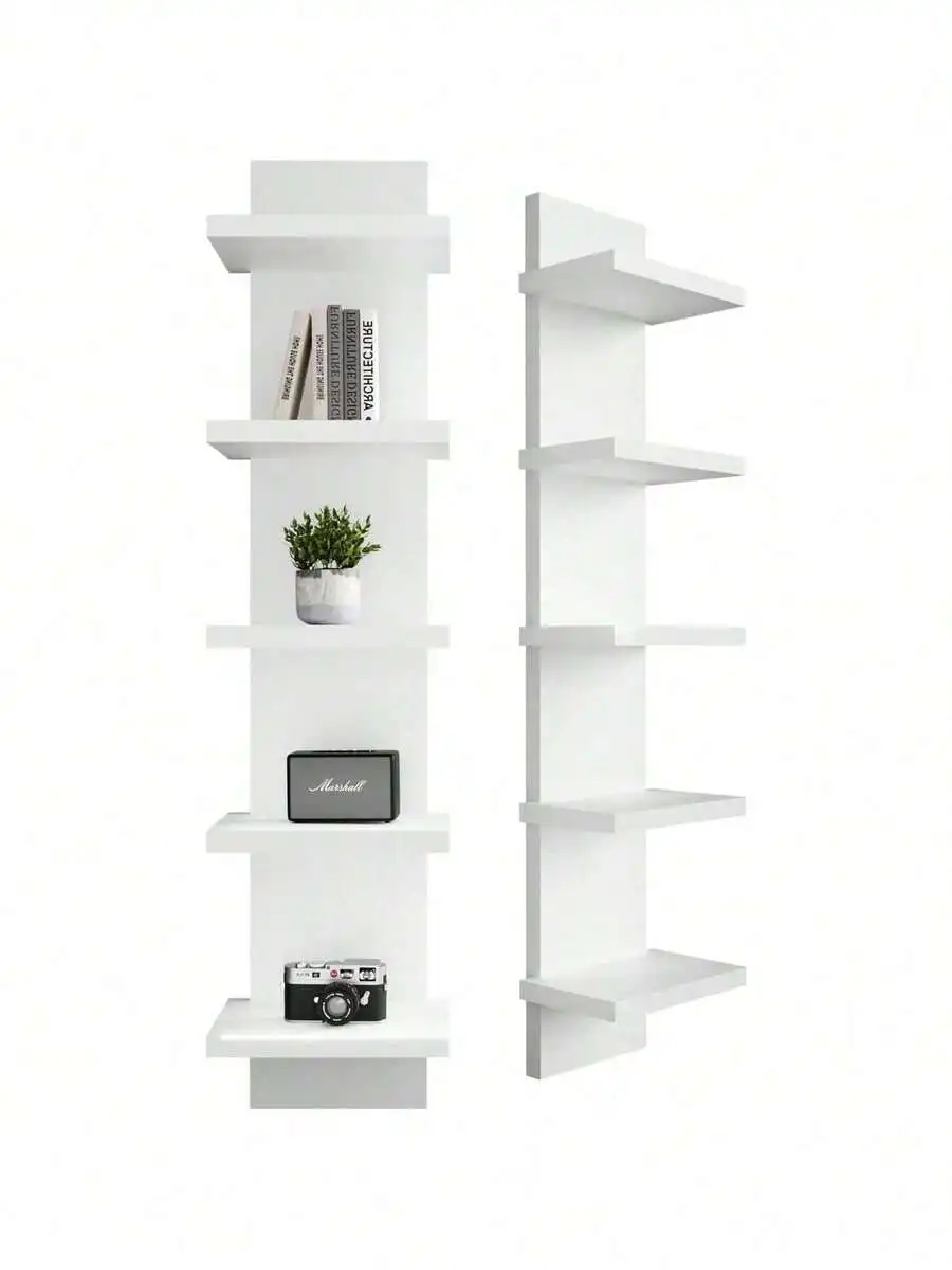 1Pc 5-Tier Narrow Wall Mount Shelf, 5.1 Inch Deep, Anti-Wobble Structure, Space Saving Floating Display Rack, For Bedroom/Living