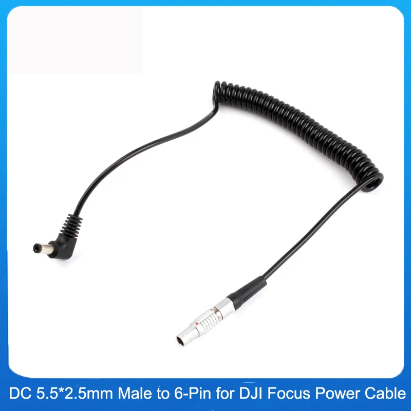 Coiled Cable DC 5525 5.5*2.5mm Male to 6-Pin for DJI Focus Power Cord for DJI Focus Wireless Follow Focus Motor