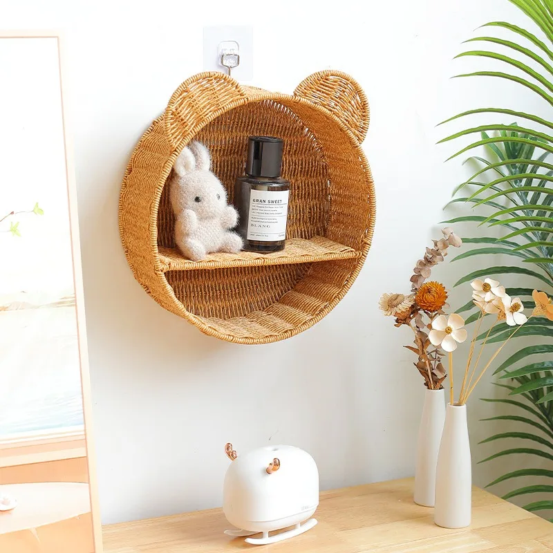 Imitation Rattan Food Grade Plastic Fruit Basket Storage Basket Wall Mounted Storage Rack Straw Woven Handmade Storage Basket