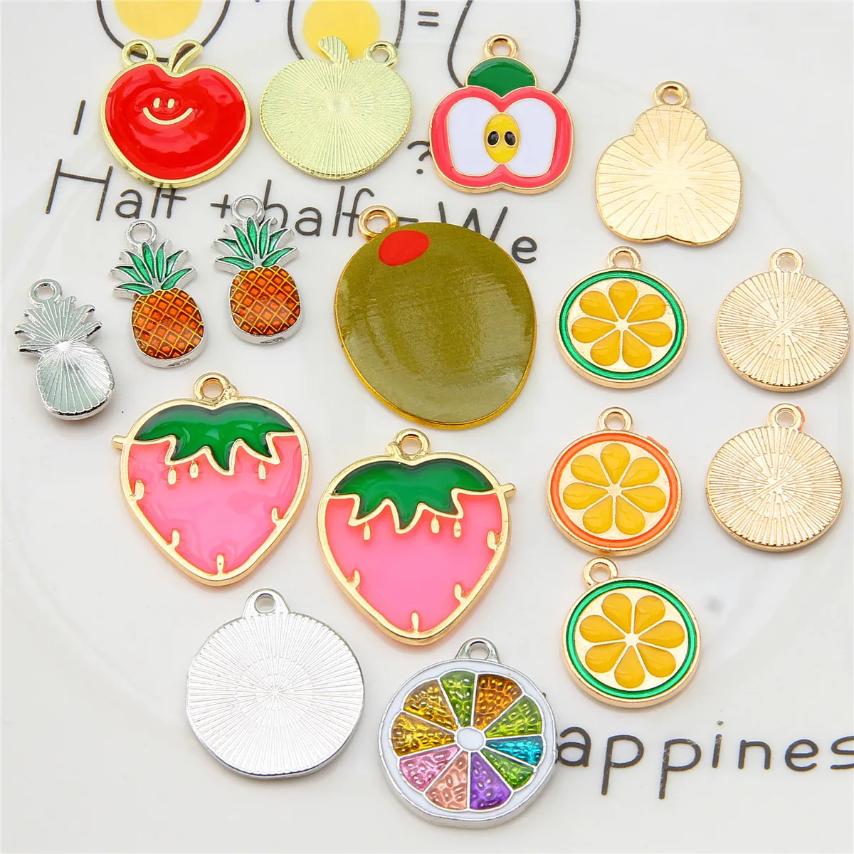 10pcs new colored oil drop alloy olive peach pineapple pendant DIY bracelet necklace keychain accessories accessories