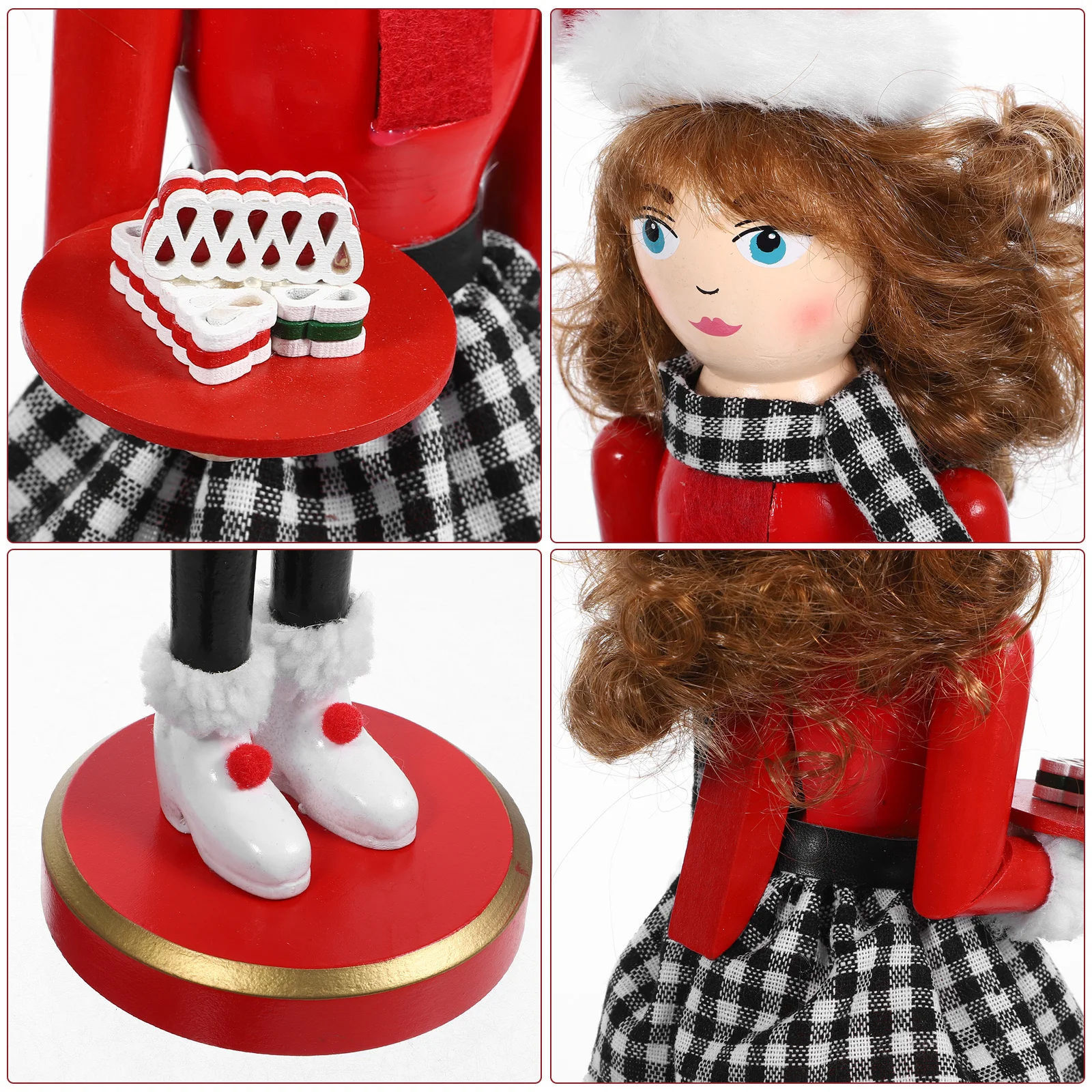 

Christmas Wooden Nutcracker Lady Holding Dessert Traditional Xmas Ornament for Home Hotel Tabletop Decoration Xmas Nutcrackers