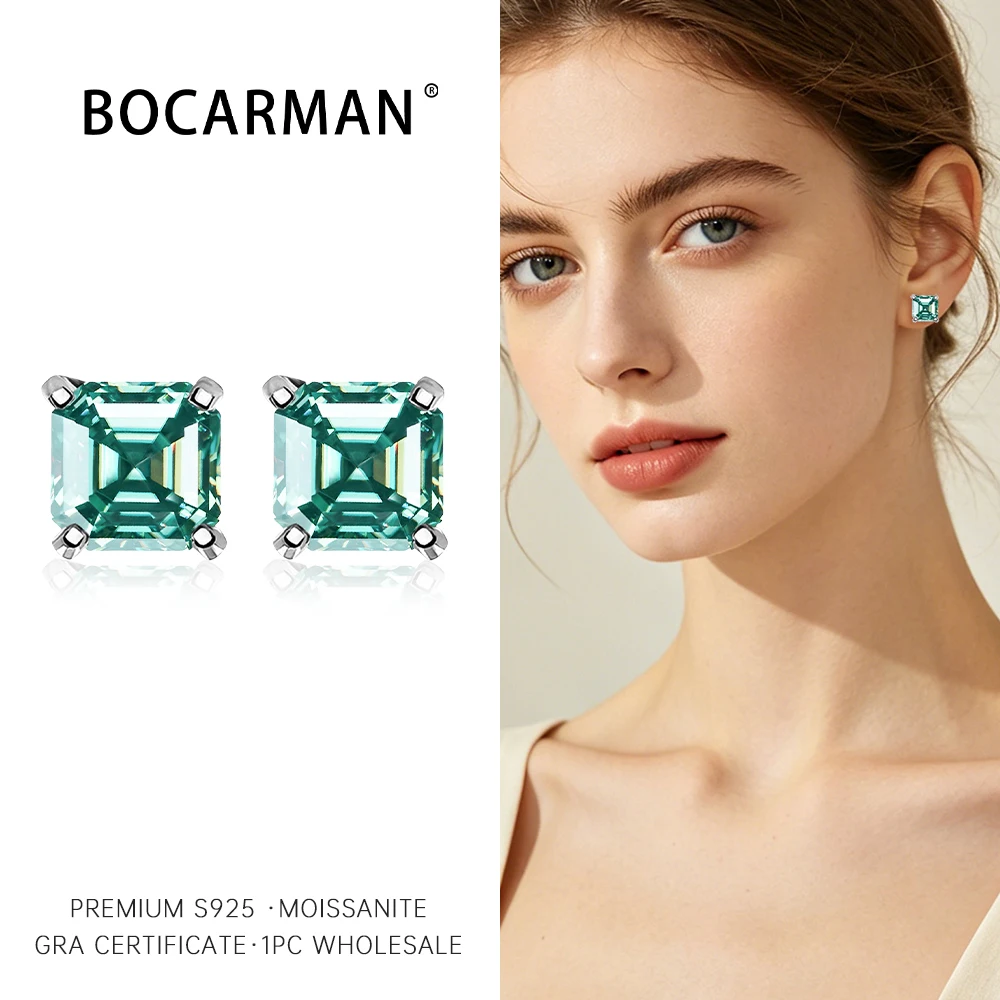

GRA Certified S925 sterling silver four-prong stud earrings Asscher Cut Moissanite earrings for women fine jewelry Free gift box
