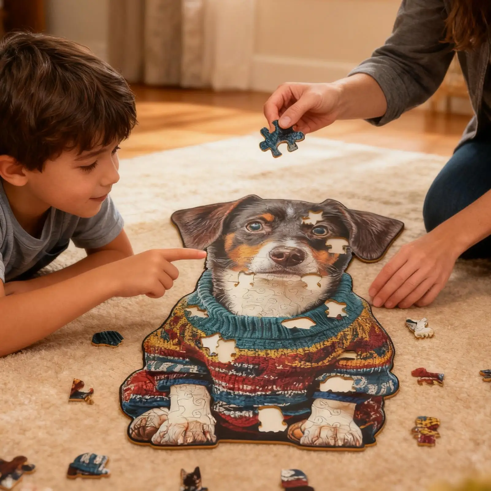 

Пазлы на Рождество, коллекционные рождественские деревянные головоломки с собакой для мужчин, женщин, девочек, молодежи, подростков, мужа, сына
