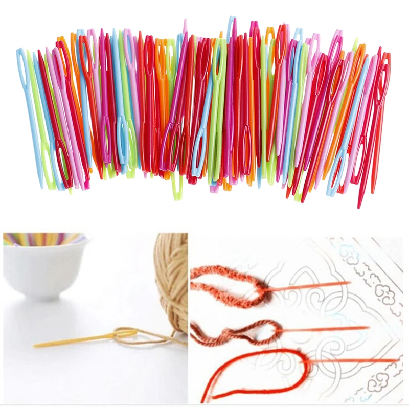 100PCS 7cm Plastic Knitting Needles DIY Crochet Hooks Wool Yarn Needles Children Sweater Weaving Tools Sewing Accessories