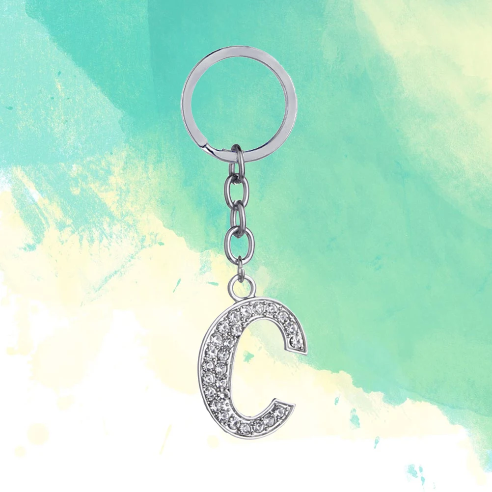 Metal Keychain Letter Pendant Rhinestone Car Keys Bag Charm Sturdy Material Stylish Gift Idea Key Ring Handbag Charms
