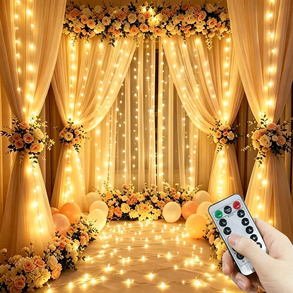 3/6M LED Curtain Lights USB Curtain indoor String Lights 8 Modes for Roof Window Porch Halloween Christmas Decor wedding