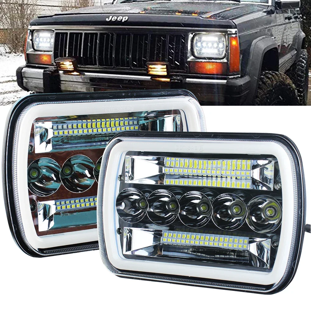 

Передняя фара 7x6 5x7 дюймов 110 Вт DRL для 1984-2001 Jeep Cherokee XJ, квадратная светодиодная фара для 1986-1995 Jeep Wrangler YJ