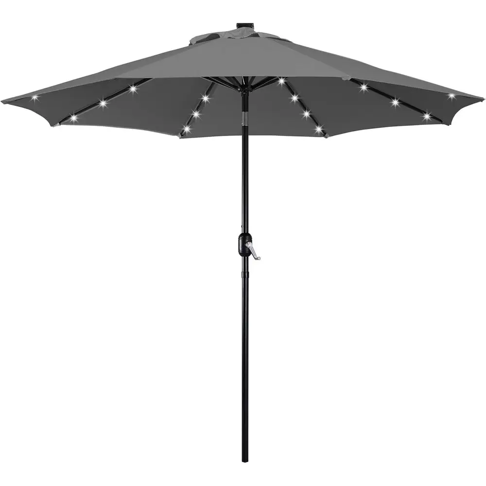 

UV-Protected Patio Umbrella with 32 LED Lights, Push Button & Crank System for Outdoor Spaces, Gray
