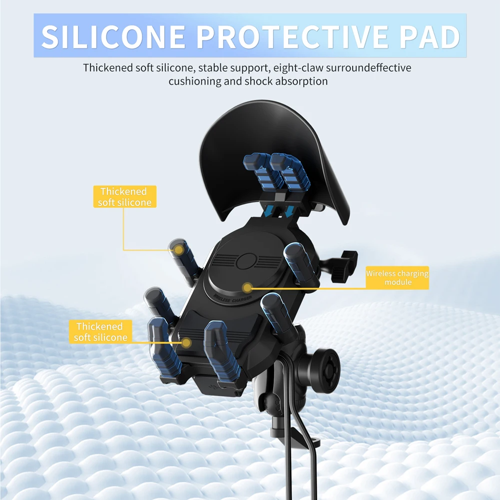 

Motorcycle Phone Holder 15W Wireless Charger Shockproof Bike Cellphone Support Anti-Theft Waterproof Phone Bracket