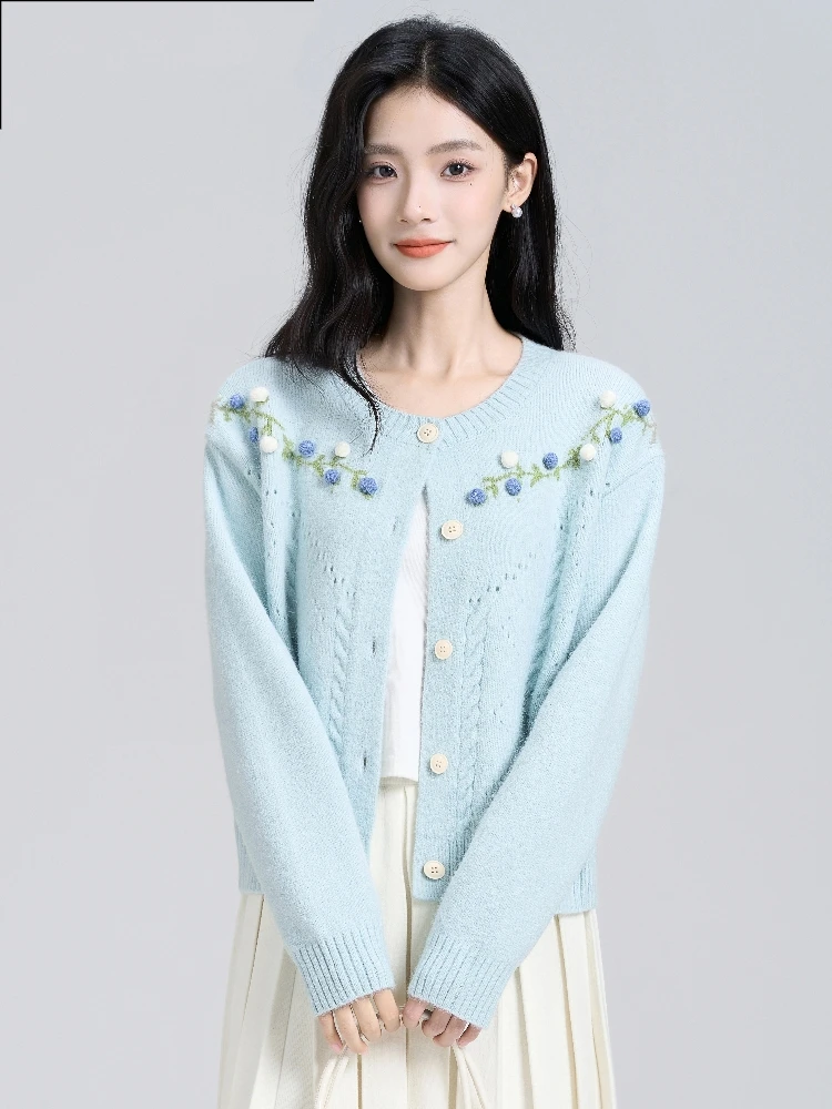 Sueter Feminino الحلو طويلة الأكمام محبوك سترة المرأة بالأزرار جديد س الرقبة متماسكة سترة سترة المرأة بلايز تريكو Q1730