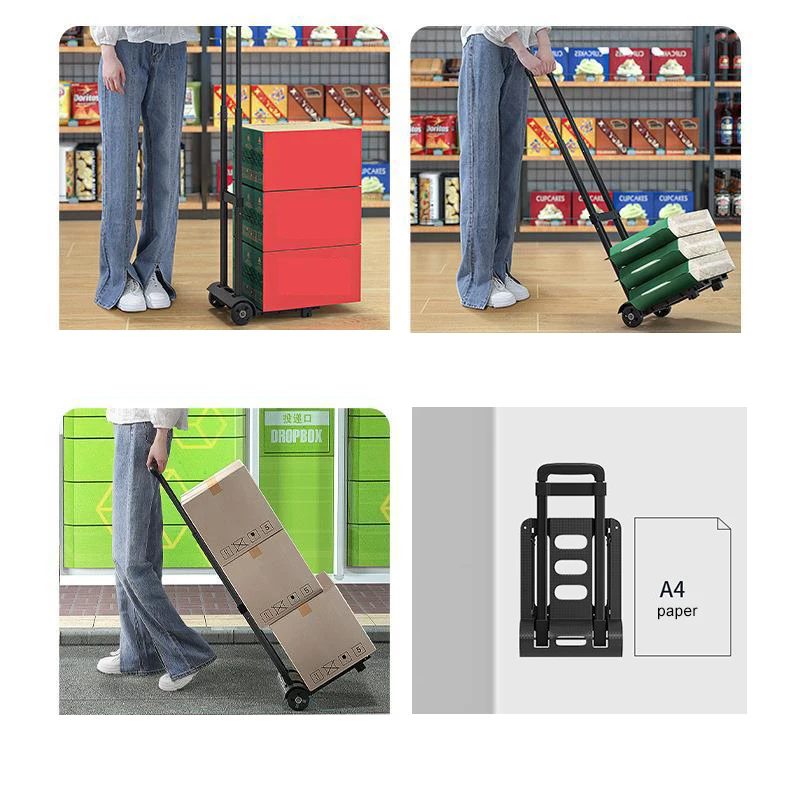 Heavy Duty Cargo Hand Trolley Portable Foldable Sack Trailers Pull Cargo Handling Trailer Carts Camping Grocery Luggage Trolleys