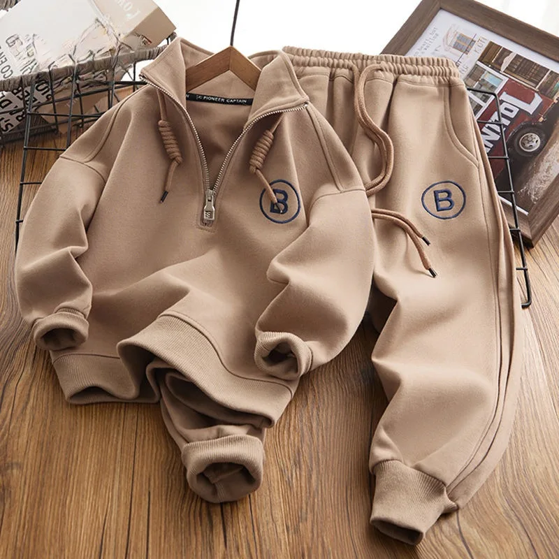 Boys Fall and Winter New Sweatshirt Sweatpants Two-piece set 2024 CuHK Children's Top Pants Tracksuit