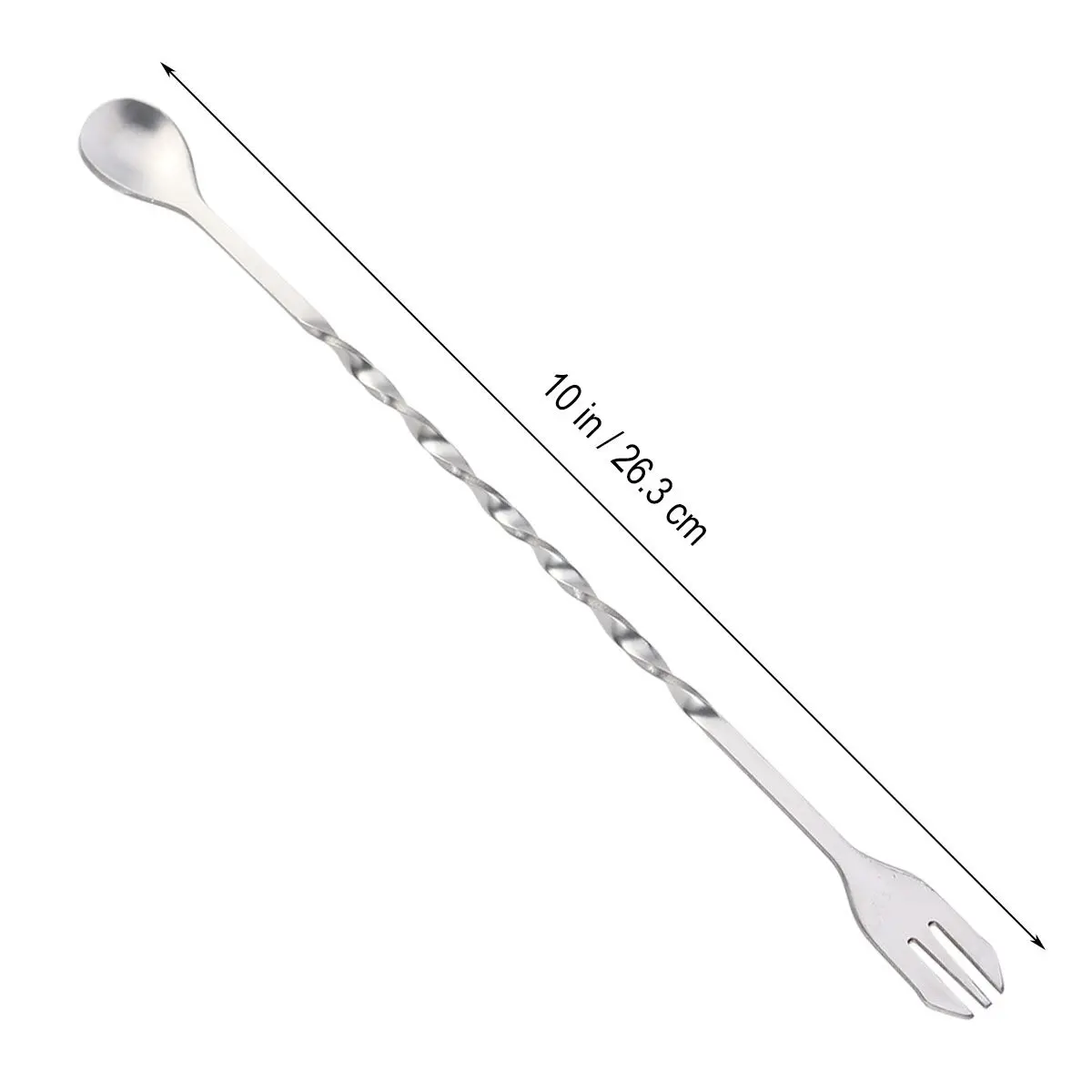 Stylish 304 Stainless Steel Cocktail Spoon Mixing Fork Swizzle Stick Long Handle Stirring Tool for Bars Parties Gifts 26Cm