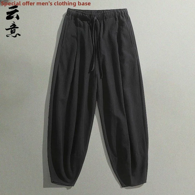 Plus Größe Männer Harajuku Breite Bein Baumwolle Leinen Sport Hosen Lose Fit Lange Hosen Farbe Casual Männer der Herbst Winter Hosen