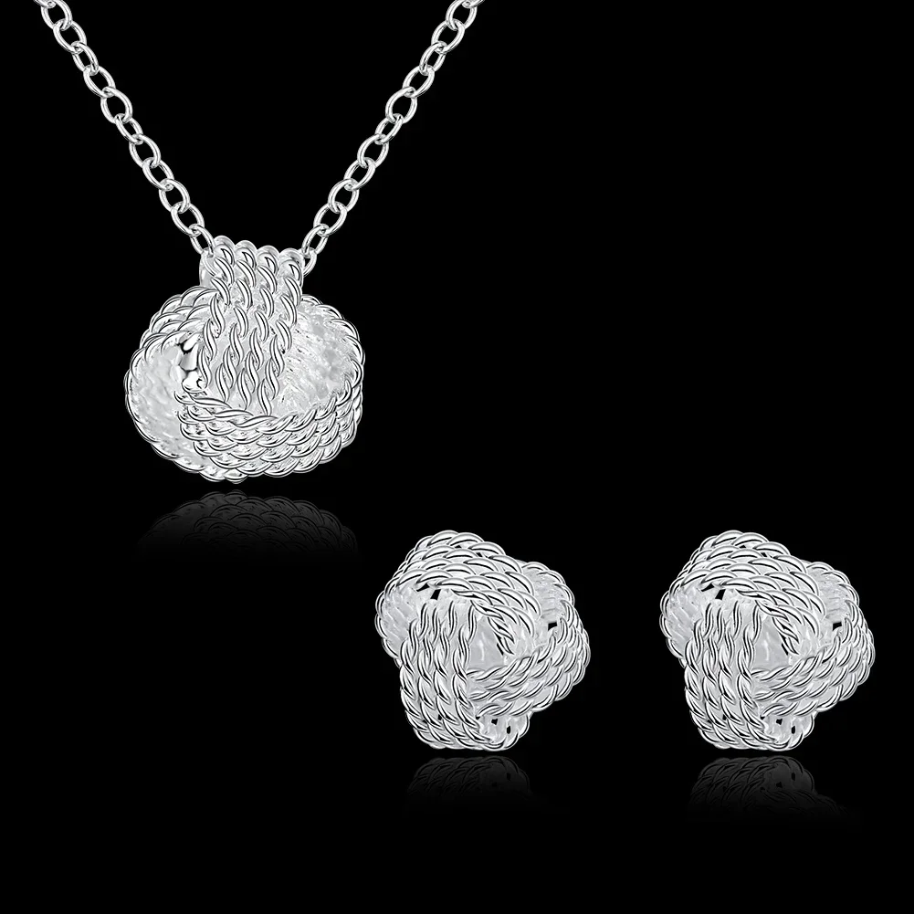 

925 Sterling Silver Exquisite Ball Pendant Necklace Earrings Studs Women High Quality Jewelry Set Fashion Party Wedding Gift