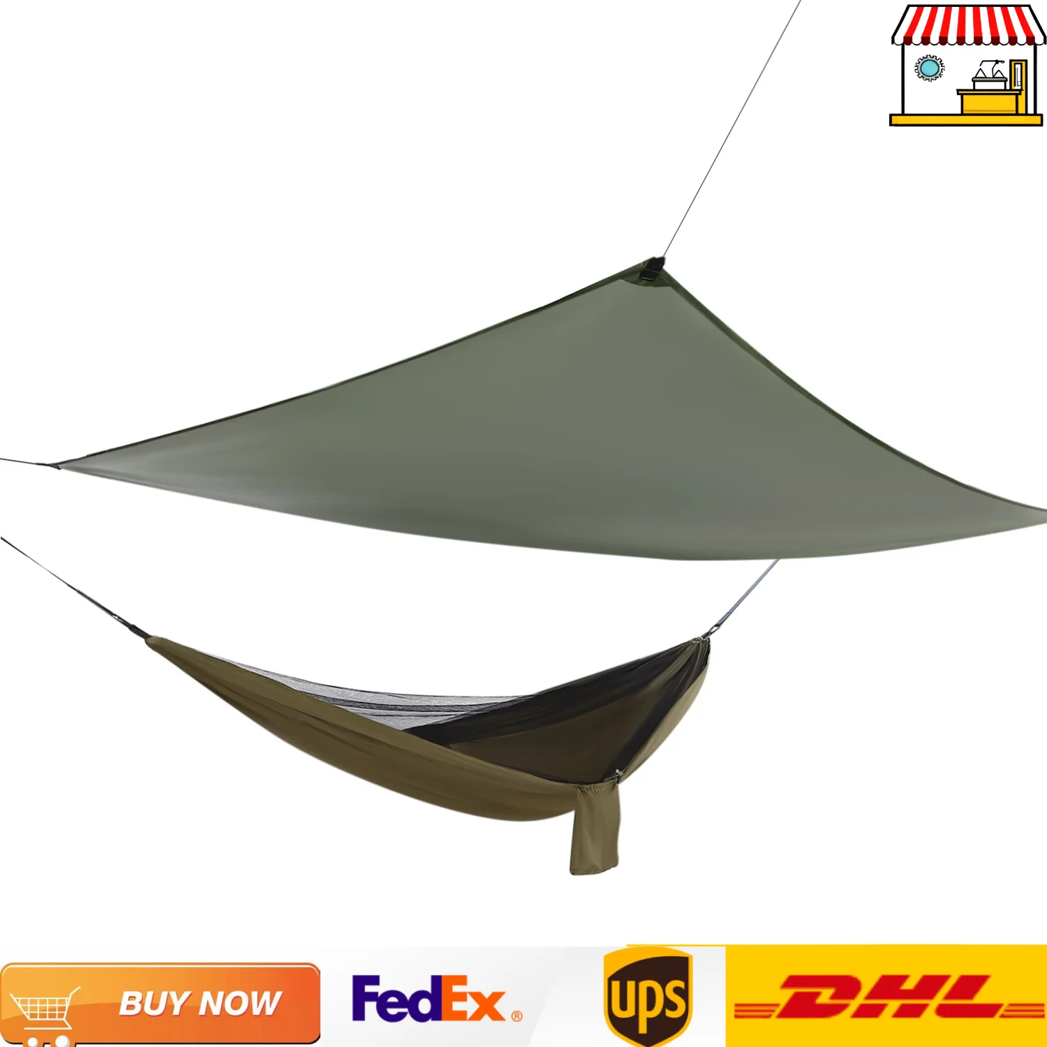 

Portable Camping Hammock and Canopy Awning Olive Drab Beach Hammock Canopy