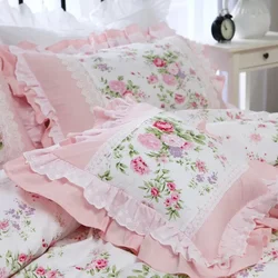 Elegant Ruffle Lace Decorative Pillowcase European Embroidery Bed Pillow Case Princess Rose Print Cushion Cover Sofa Cushions